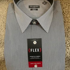 NWT Van Heusen Flex Slim Fit Button Down Dress Shirt - Navy & White